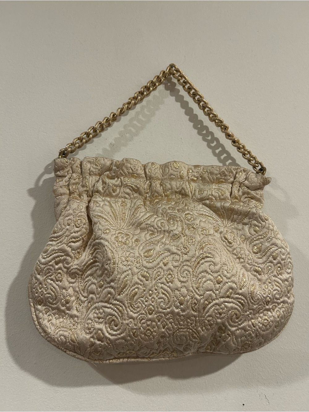 Elegant Quilted Cream Evening Handbag with Gold Chain